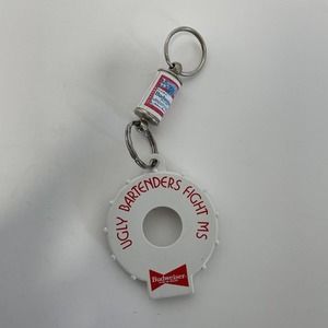 Vintage Budweiser Can Keychain Ugly Bartenders Fight MS Bottle Opener Beer Old